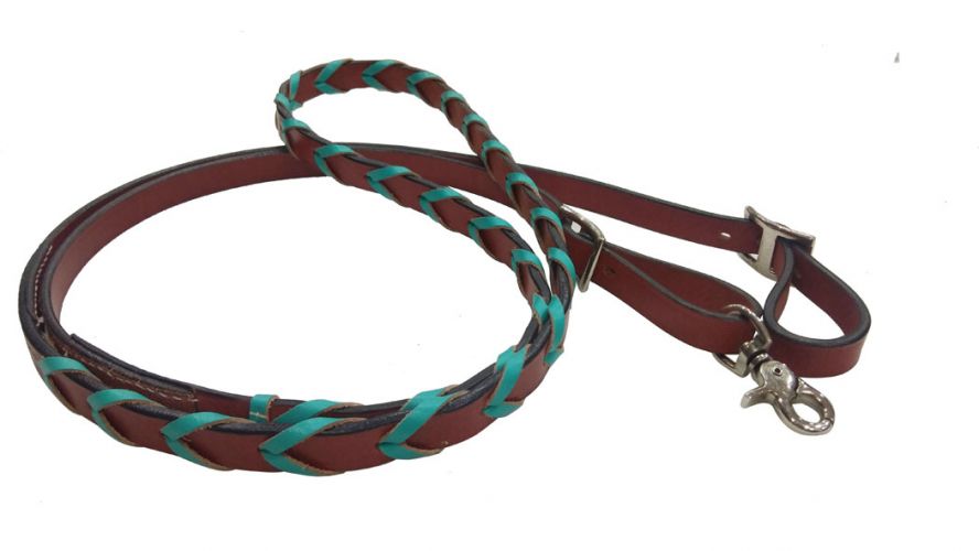 Showman 8ft leather braided rein with colored lacing #5
